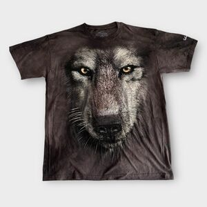 THE MOUNTAIN Gray Wolf Face T Shirt Men's L Medium Tie Dye Ucluelet Canada